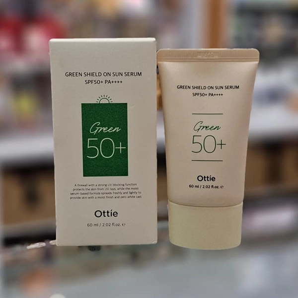 کرم ضد آفتاد گرین شیلد اوتی کره اصل SPF50+ بی رنگ 60 میل | Ottie GREEN SHIELD ON SUN SERUM SPF50+